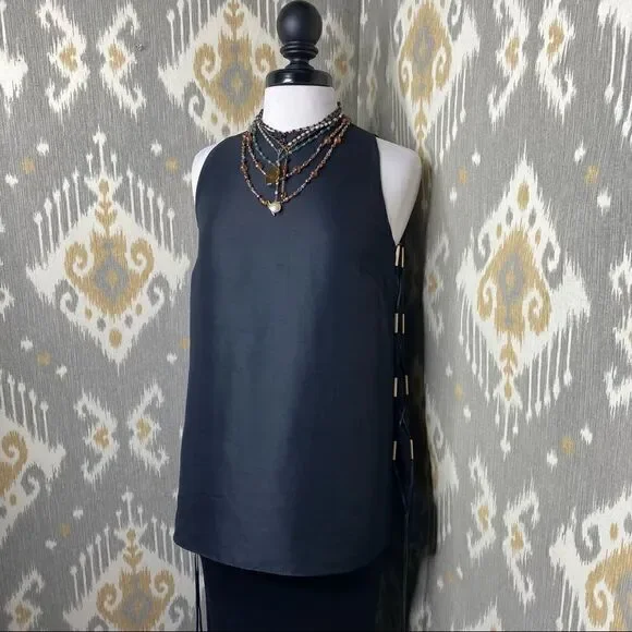 Ralph Lauren Spring/Summer 2015 Black Silk Shantung Sleeveless Tunic Blouse - Picture 12 of 16